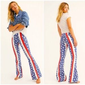 Free People We The Free Penny Pull-On Stars & Stripes Flare Americana Jeans 26